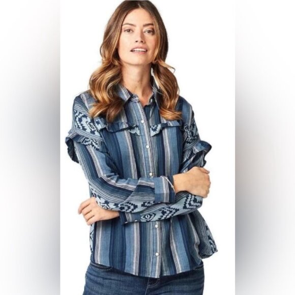 Wrangler Retro large Coastal Cowgirl Aztec Southwestern Cotton Snap button shirt - Picture 1 of 16